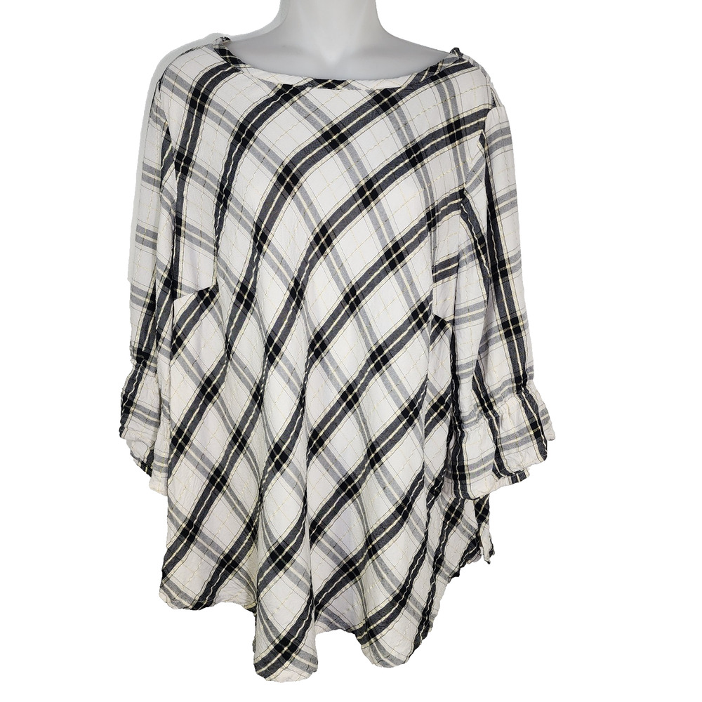 Denim & Co Signature Womens Novelty Top 1X Natural Party Print Metallic A627217